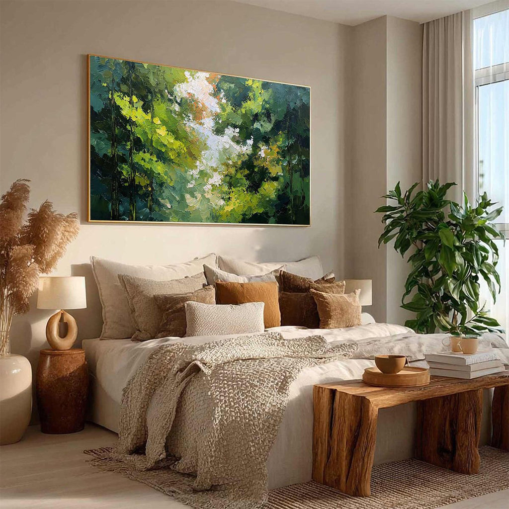 EMERALD LIGHT: Textured Forest Canopy Palette Knife Painting
