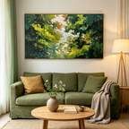 EMERALD LIGHT: Impasto Sunlit Forest Canopy Canvas