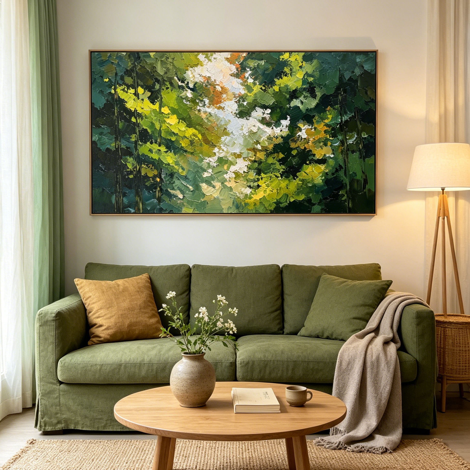 EMERALD LIGHT: Impasto Sunlit Forest Canopy Canvas