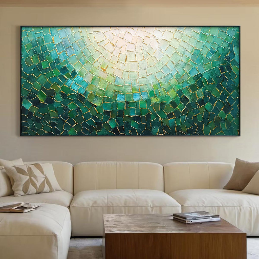 Ready to Ship ｜EMERALD MOSAIC: Textured Abstract Green and Gold Oil Painting