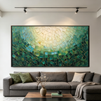 EMERALD MOSAIC: Textured Green Mosaic Panoramic Canvas