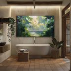 EMERALD OVERLOOK: Textured Palette Knife Seascape Forest Painting