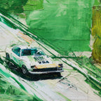 EMERALD RUSH: Textured Sports Car Racing Impasto Oil Painting
