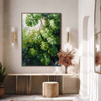 EMERALD SANCTUARY: Textured Green Monstera Leaf Impasto Oil Painting