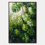EMERALD SANCTUARY: Textured Green Monstera Leaf Impasto Oil Painting