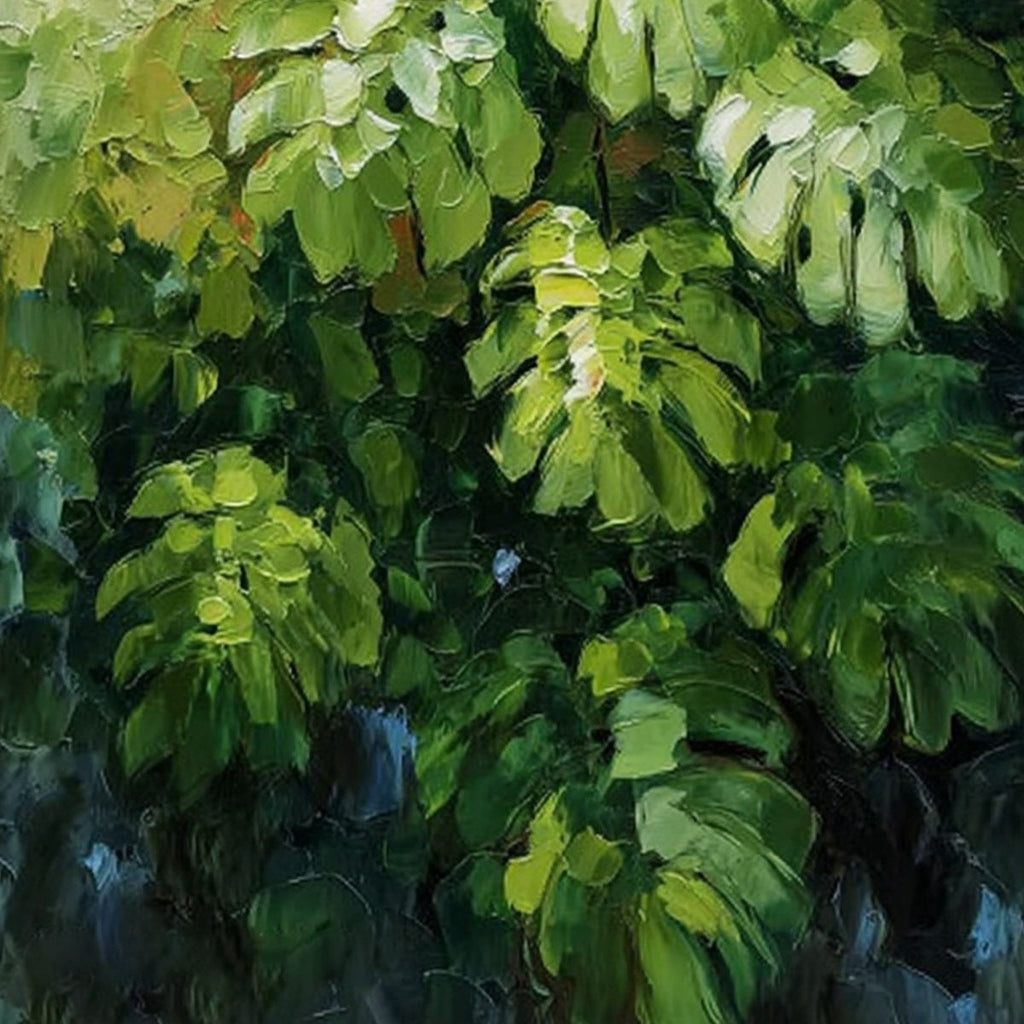 EMERALD SANCTUARY: Textured Green Monstera Leaf Impasto Oil Painting
