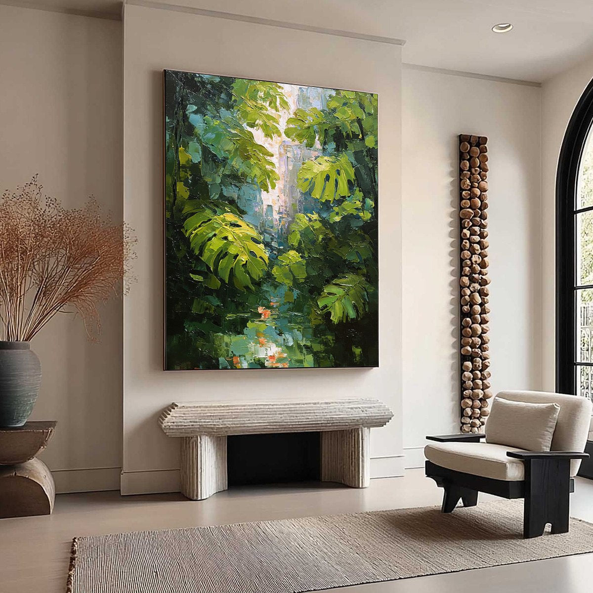 EMERALD SANCTUARY: Textured Impasto Forest & Plants Oil Painting