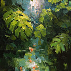 EMERALD SANCTUARY: Textured Impasto Forest & Plants Oil Painting