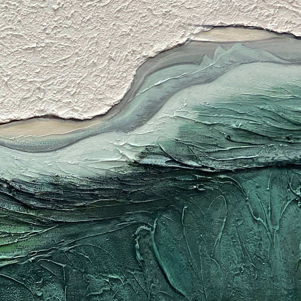 EMERALD DEPTHS: Textured Emerald Green White Waves Seascape Canvas