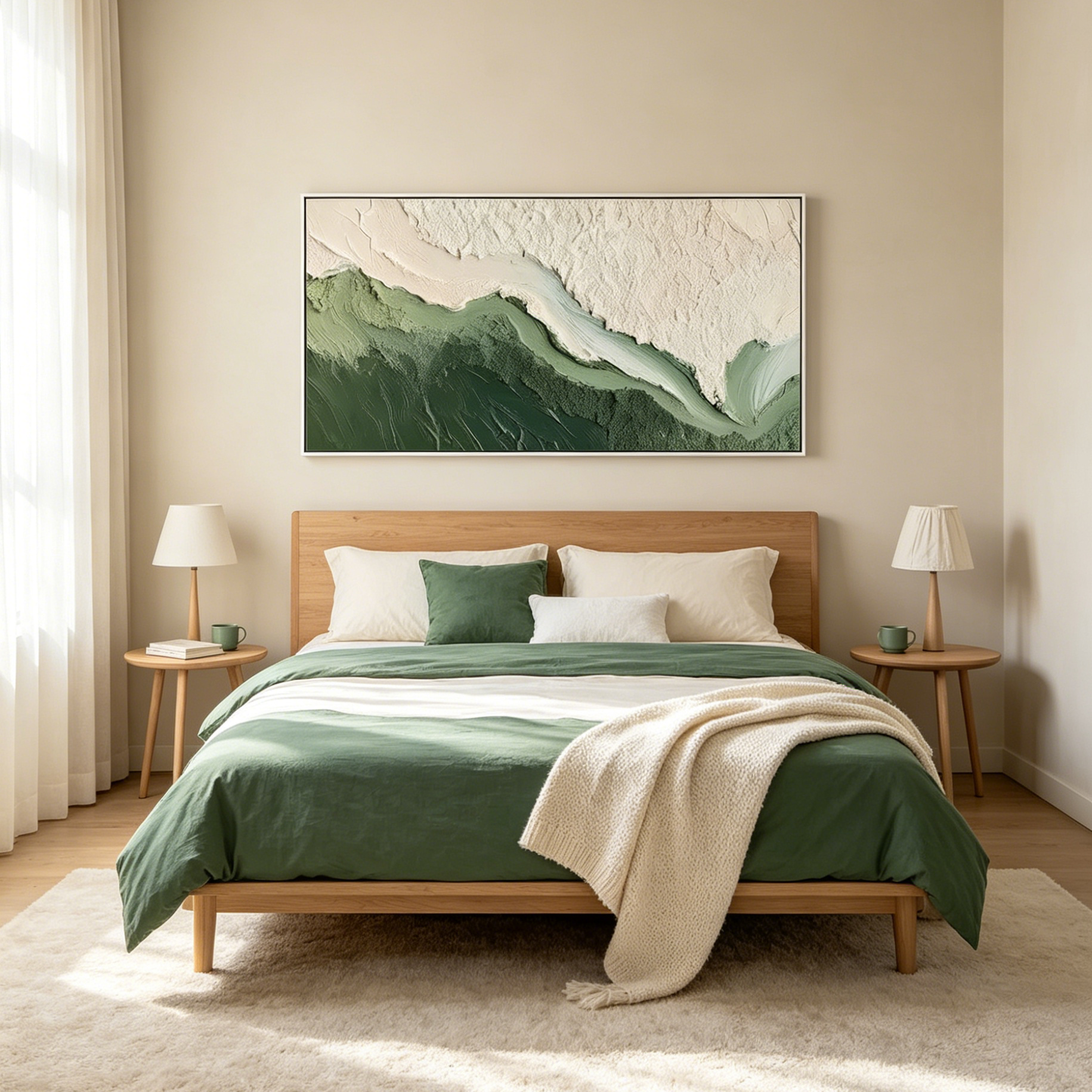 EMERALD FLOW: Flowing Green White Textured Panoramic Abstract Canvas