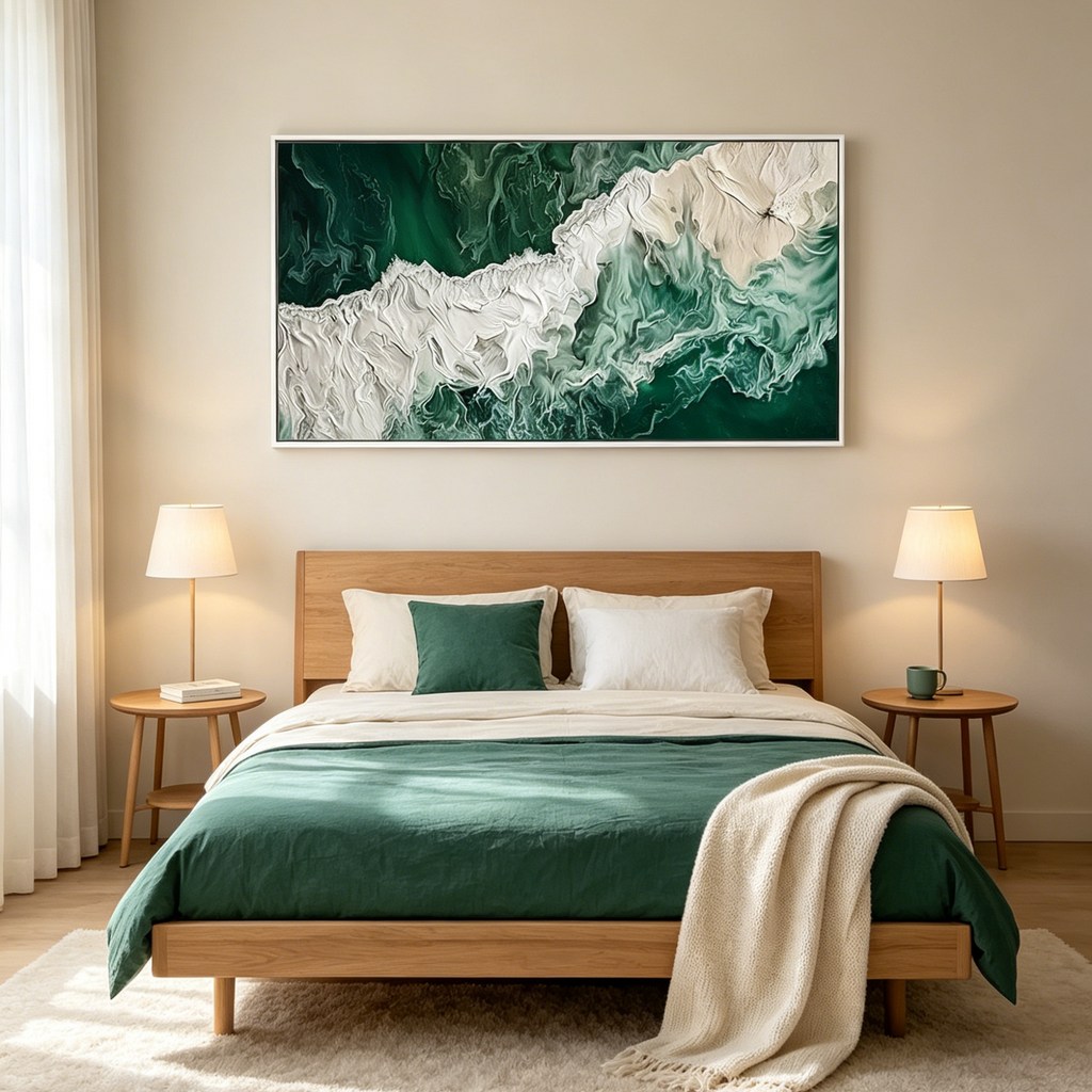 EMERALD FLOW: Deep Emerald Green Soft White Swirling Lines Canvas