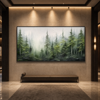 EMERALD FOREST: Misty Green Trees Textured Wabi Sabi Canvas