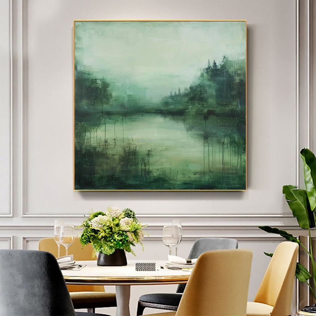 EMERALD MIST: Layered Textured Green Abstract Forest Canvas
