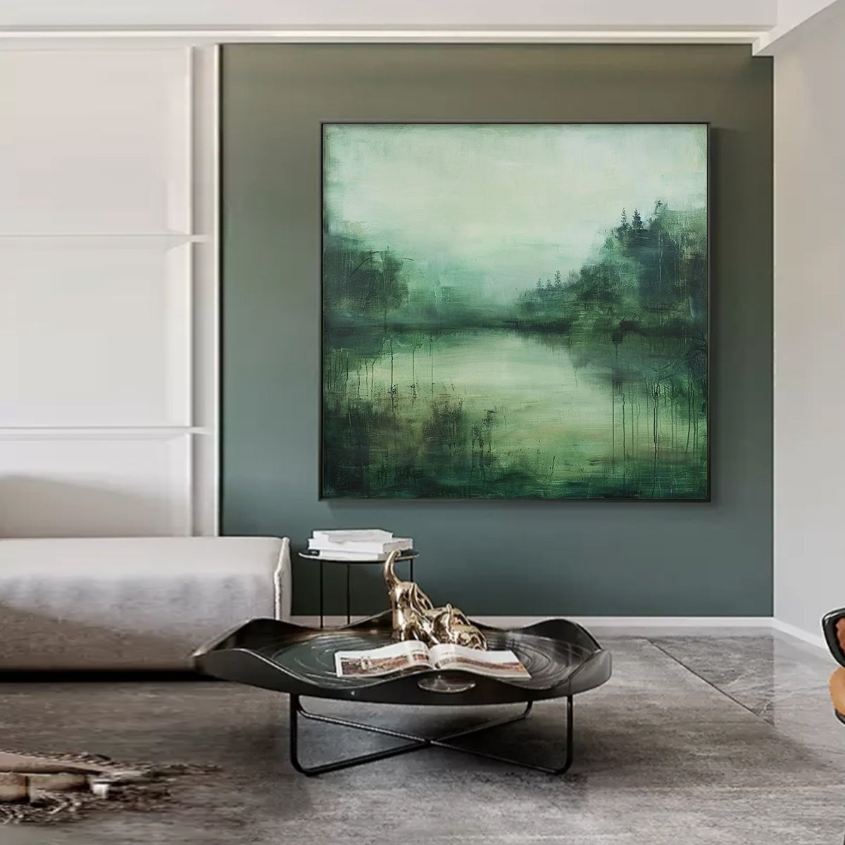 EMERALD MIST: Layered Textured Green Abstract Forest Canvas