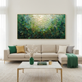 EMERALD MOSAIC: Textured Green And Gold Mosaic Pattern Panoramic Canvas