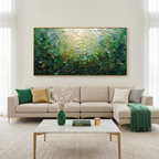 EMERALD MOSAIC: Textured Green And Gold Mosaic Pattern Panoramic Canvas