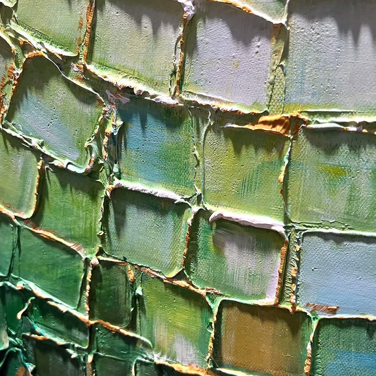 EMERALD MOSAIC: Textured Green And Gold Mosaic Pattern Panoramic Canvas