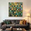 EMERALD MOSAIC: Textured Vibrant Tile Like Squares Canvas