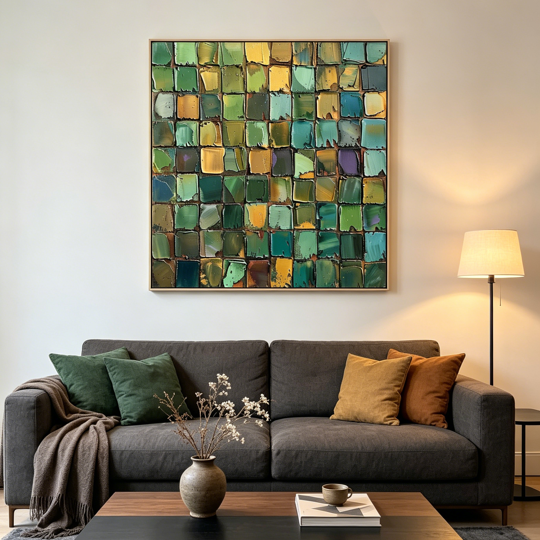 EMERALD MOSAIC: Textured Vibrant Tile Like Squares Canvas