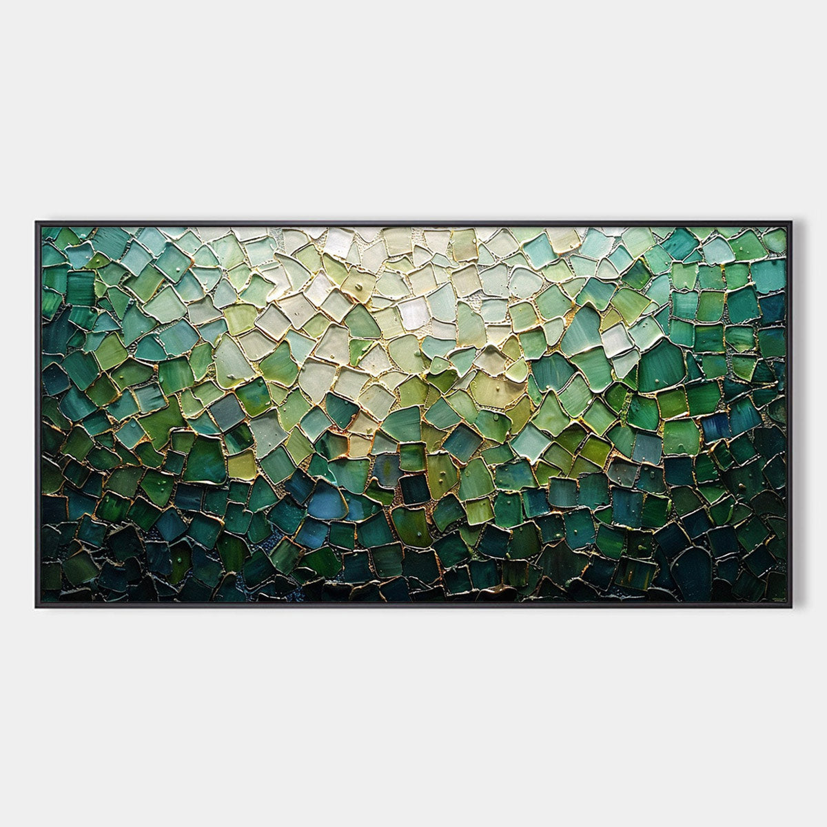 Emerald Mosaic: Original Textured Abstract Landscape Oil Painting - Green Gold Wall Art