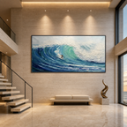 EMERALD SURGE: Surfer Riding Blue Green Wave Textured Canvas