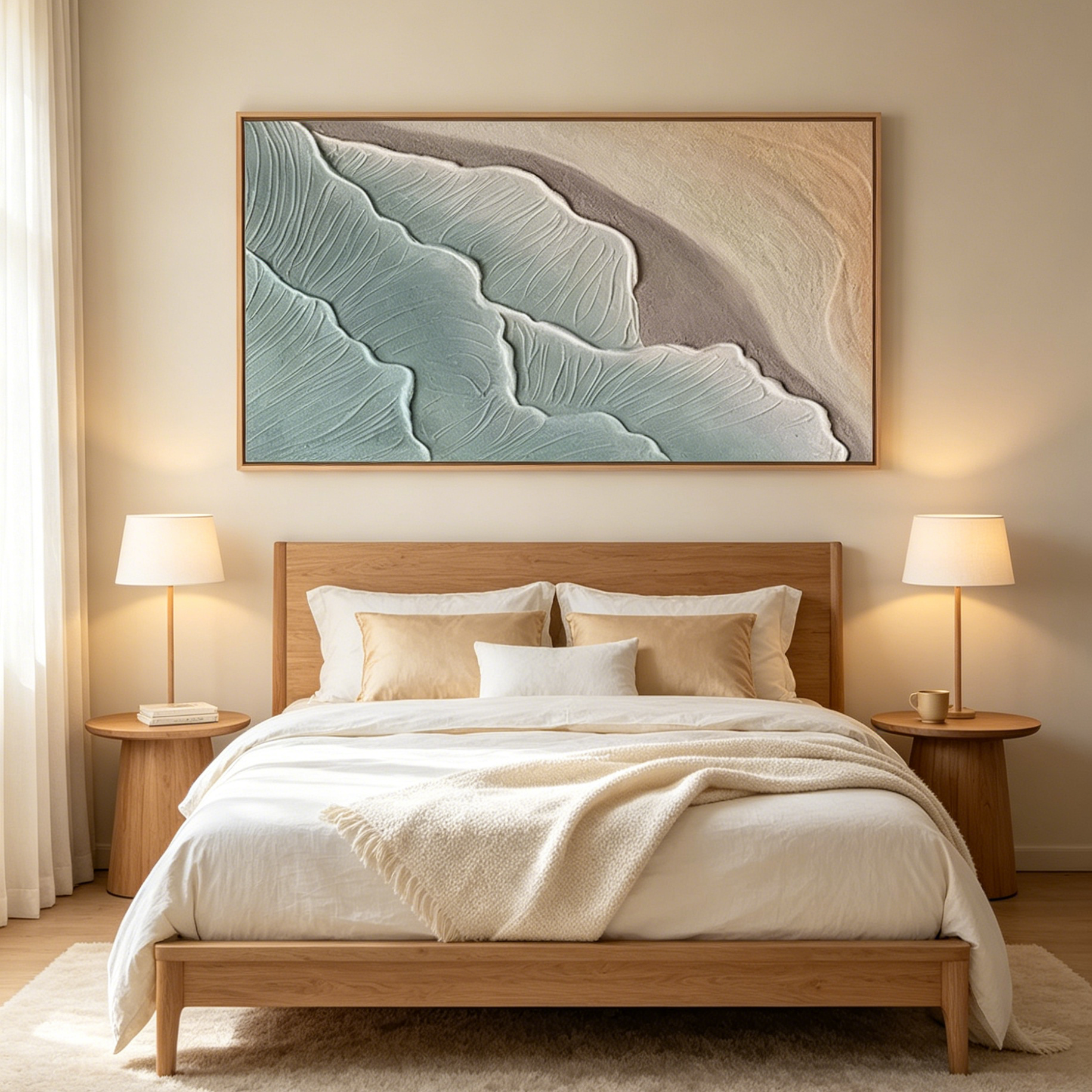 EMERALD WAVES: Textured Teal Rolling Waves Abstract Seascape Canvas