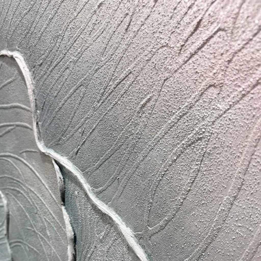 'Emerald Waves' abstract seascape detail, textured teal art by Liam O'Connell. Canvas and layered paint visible.