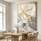ETHEREAL GOLD: Impasto Mesmerizing White Grey Gold Canvas