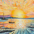 SAILING AT SUNSET: Textured Sailboat Seascape Panoramic Wall Art
