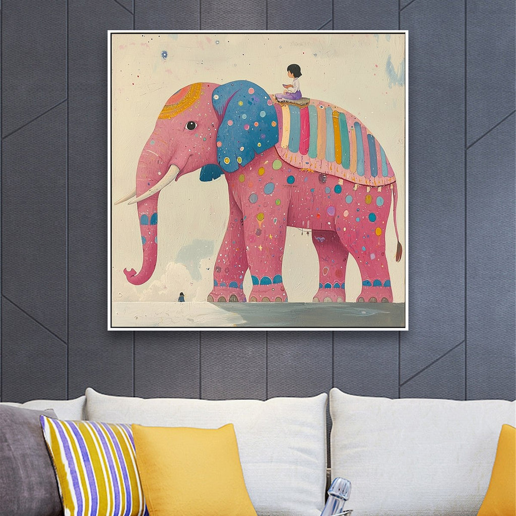 ELEPHANT DREAMS: Whimsical Pink Elephant And Child Canvas