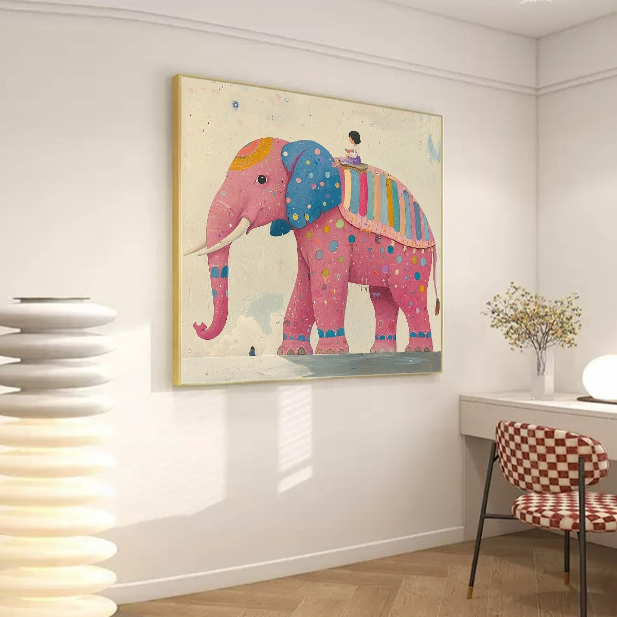 ELEPHANT DREAMS: Whimsical Pink Elephant And Child Canvas