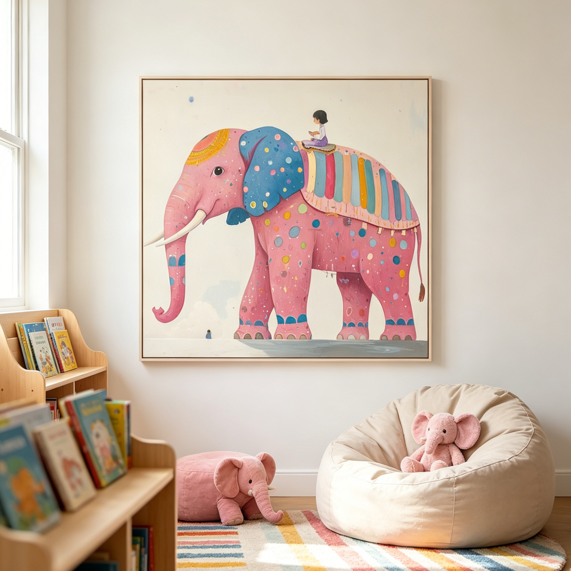 ELEPHANT DREAMS: Whimsical Pink Elephant And Child Canvas