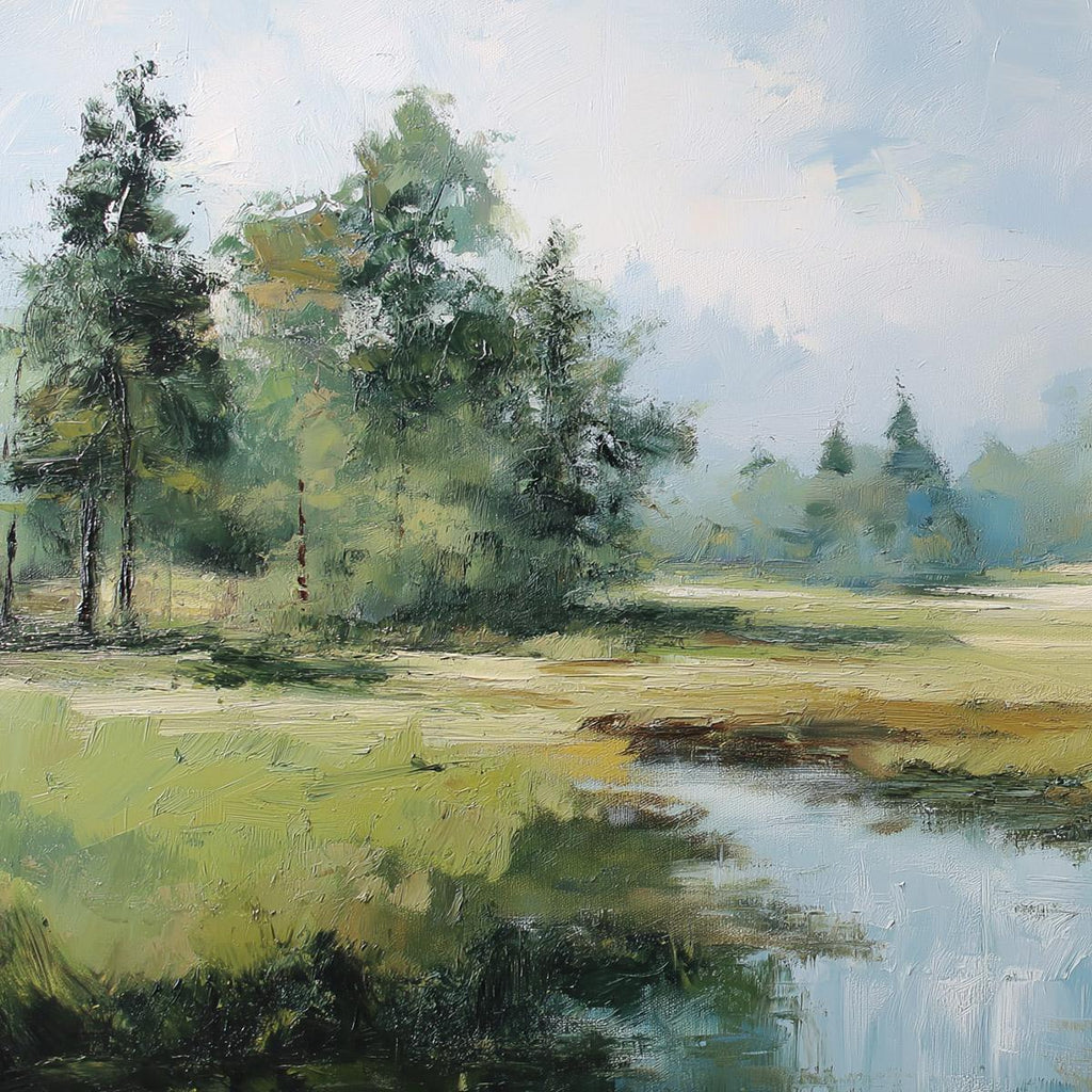 Emerald Sanctuary Green Forest River Landscape Oil Painting