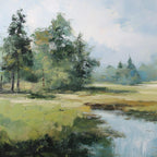 Emerald Sanctuary Green Forest River Landscape Oil Painting