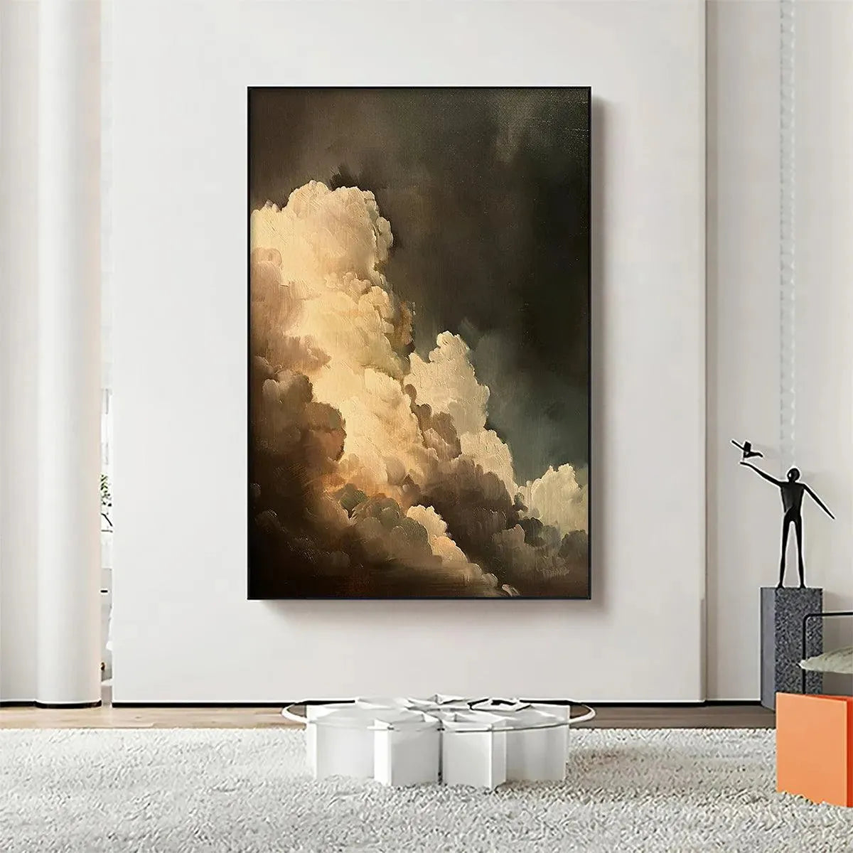 Liam O'Connell 'Evening Clouds' vertical cloudscape painting, warm tones, textured brushstrokes, wall art.