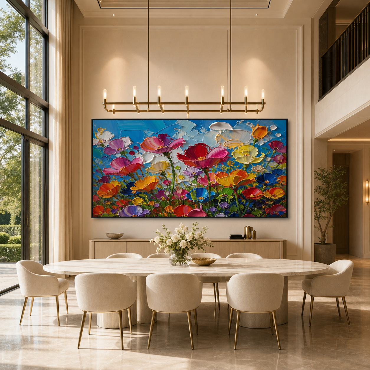 FIELD OF DREAMS: Colorful Wildflower Meadow Thick Impasto Canvas