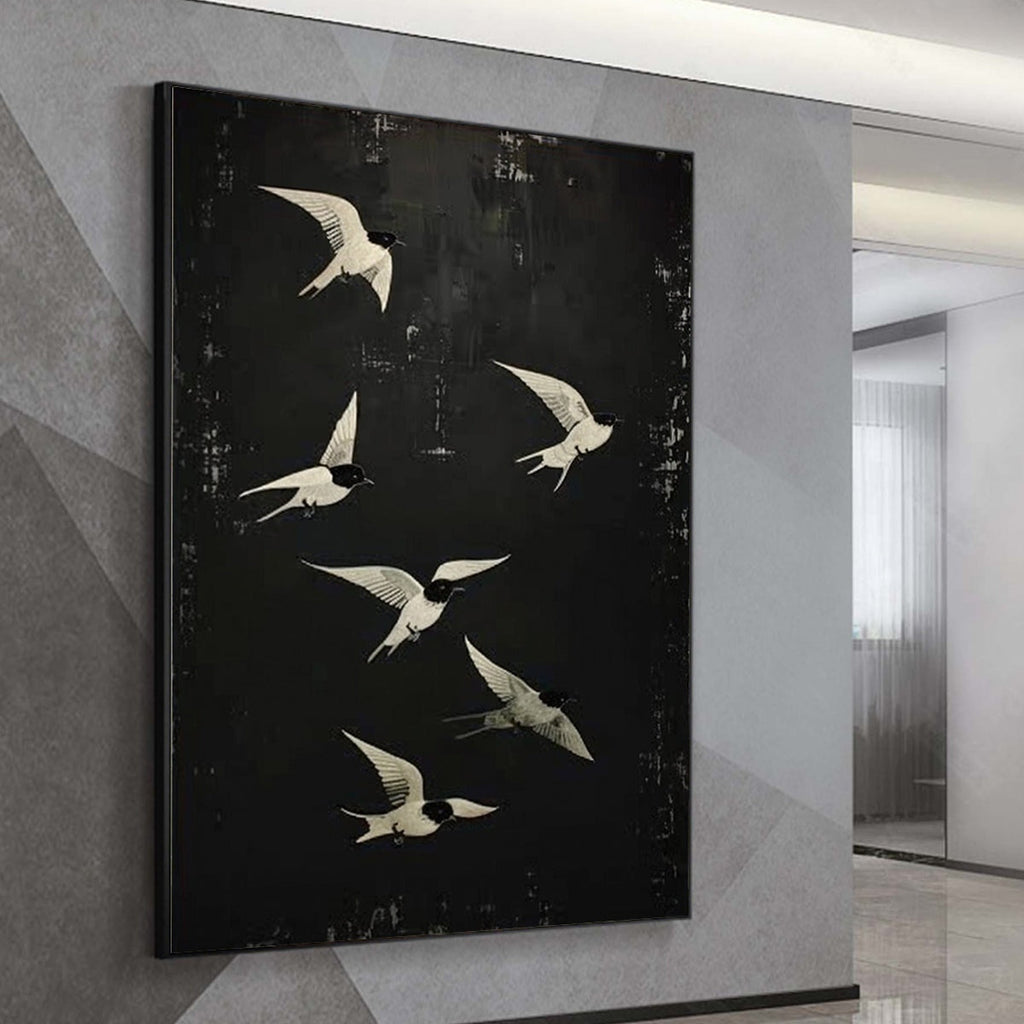 FLIGHT: Minimalist Birds in Motion Oil Painting Tranquil Balance