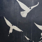 FLIGHT OF DREAMS: Minimalist Birds Silhouette Oil Painting Black Canvas