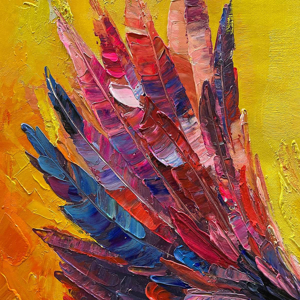 FLIGHT OF FANCY: Colorful Bird in Flight Painting with Textured Impasto