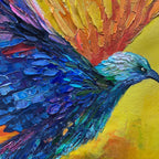 FLIGHT OF FANCY: Colorful Bird in Flight Painting with Textured Impasto