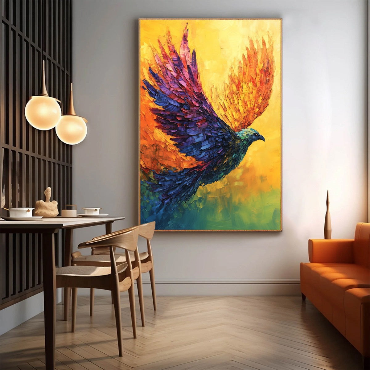 FLIGHT OF FANCY: Colorful Bird in Flight Painting with Textured Impasto