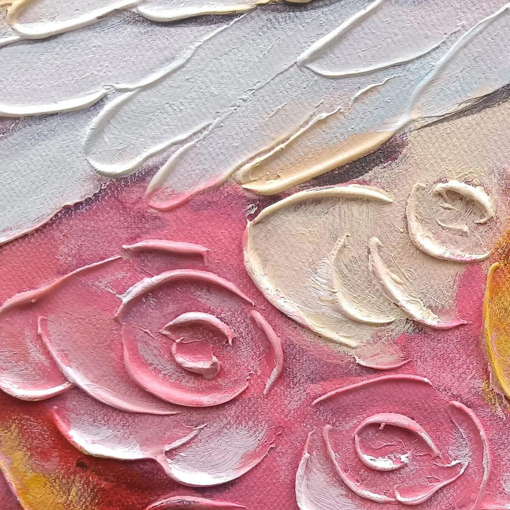 FLORAL FLIGHT: Textured Wings With Vibrant Flowers On Soft Grey Canvas