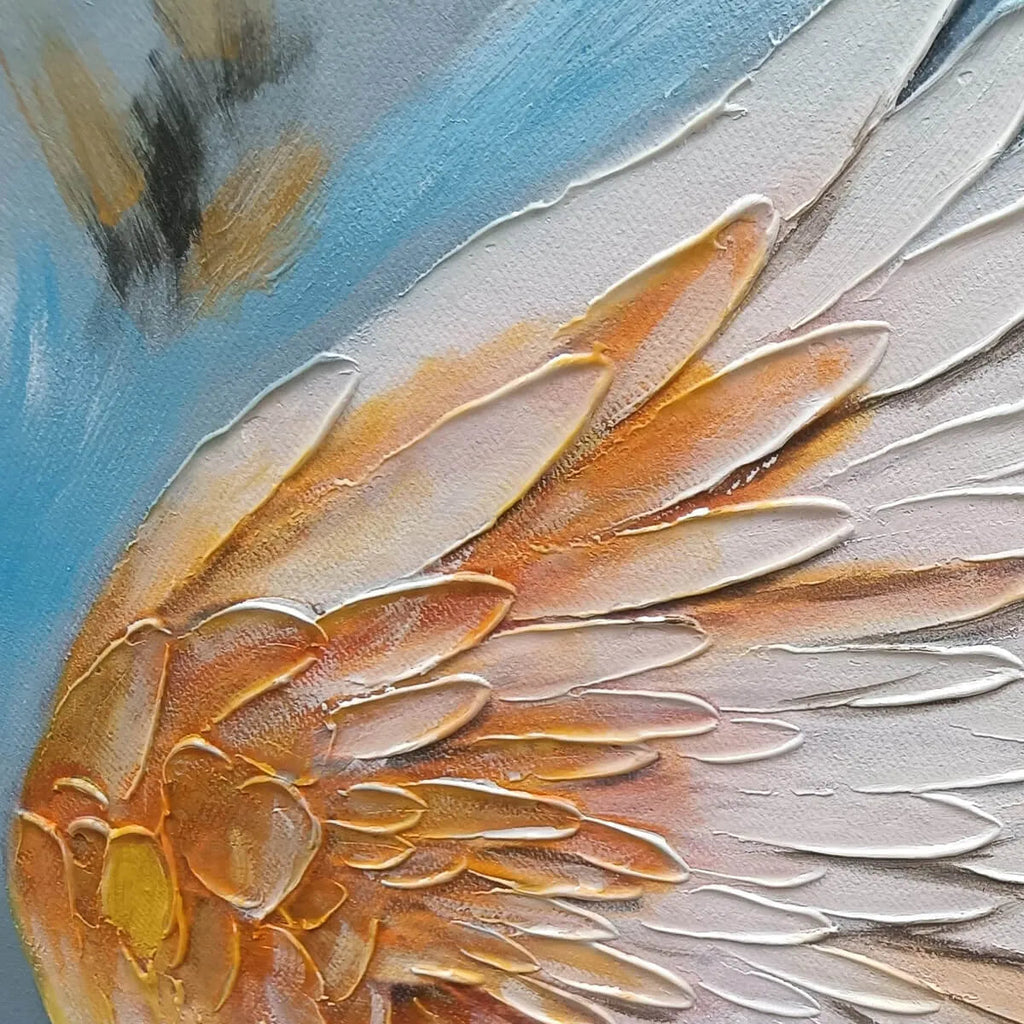 FLORAL FLIGHT: Textured Wings With Vibrant Flowers On Soft Grey Canvas
