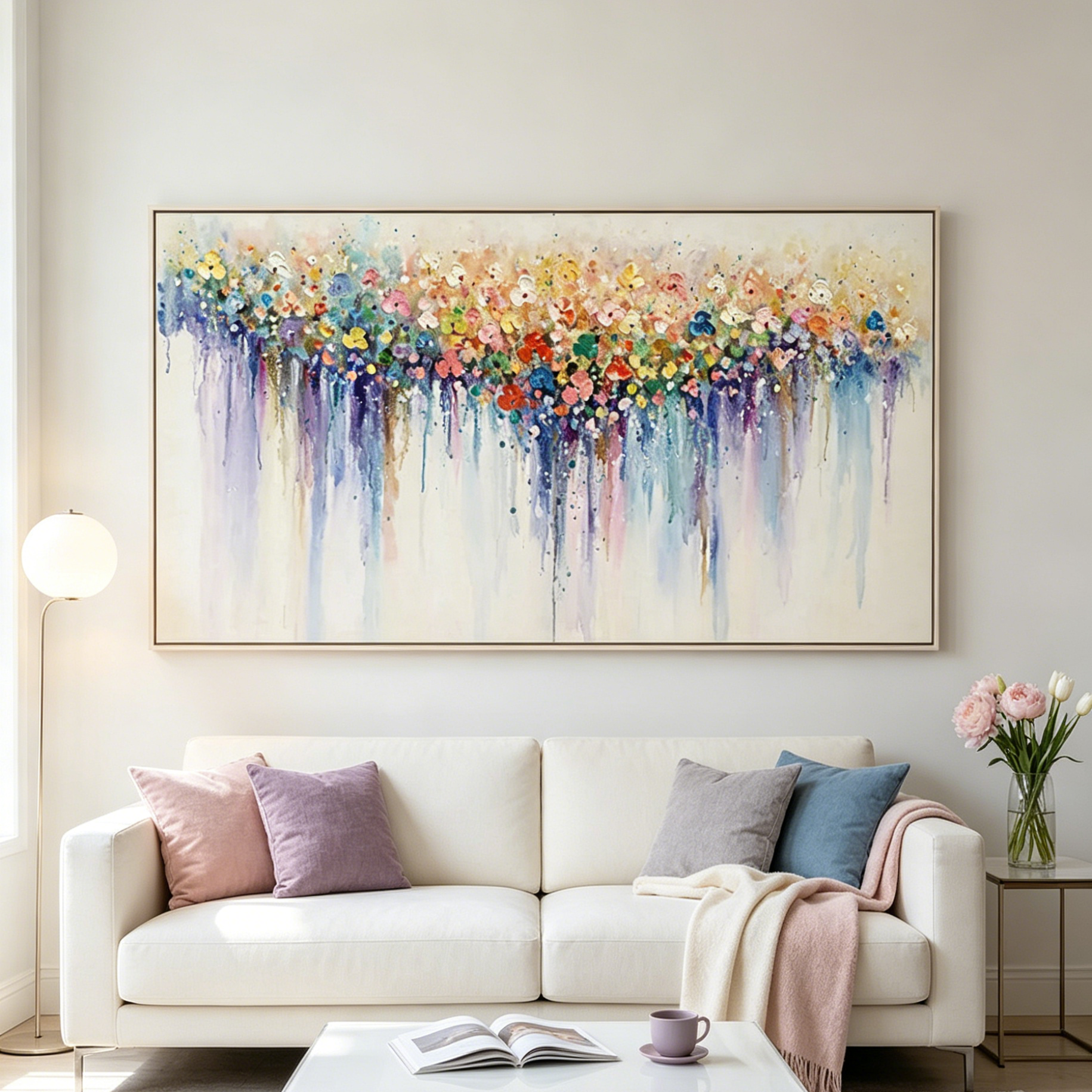 FLOWERFALL: Abstract Colorful Blossoms Watercolor Effect Canvas