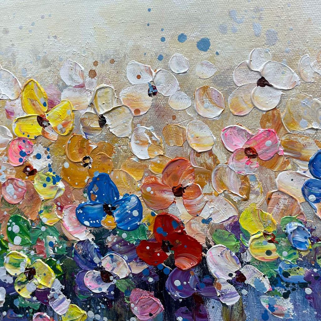 Panoramic Abstract Floral Oil Painting with Watercolor Effect