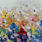 Panoramic Abstract Floral Oil Painting with Watercolor Effect