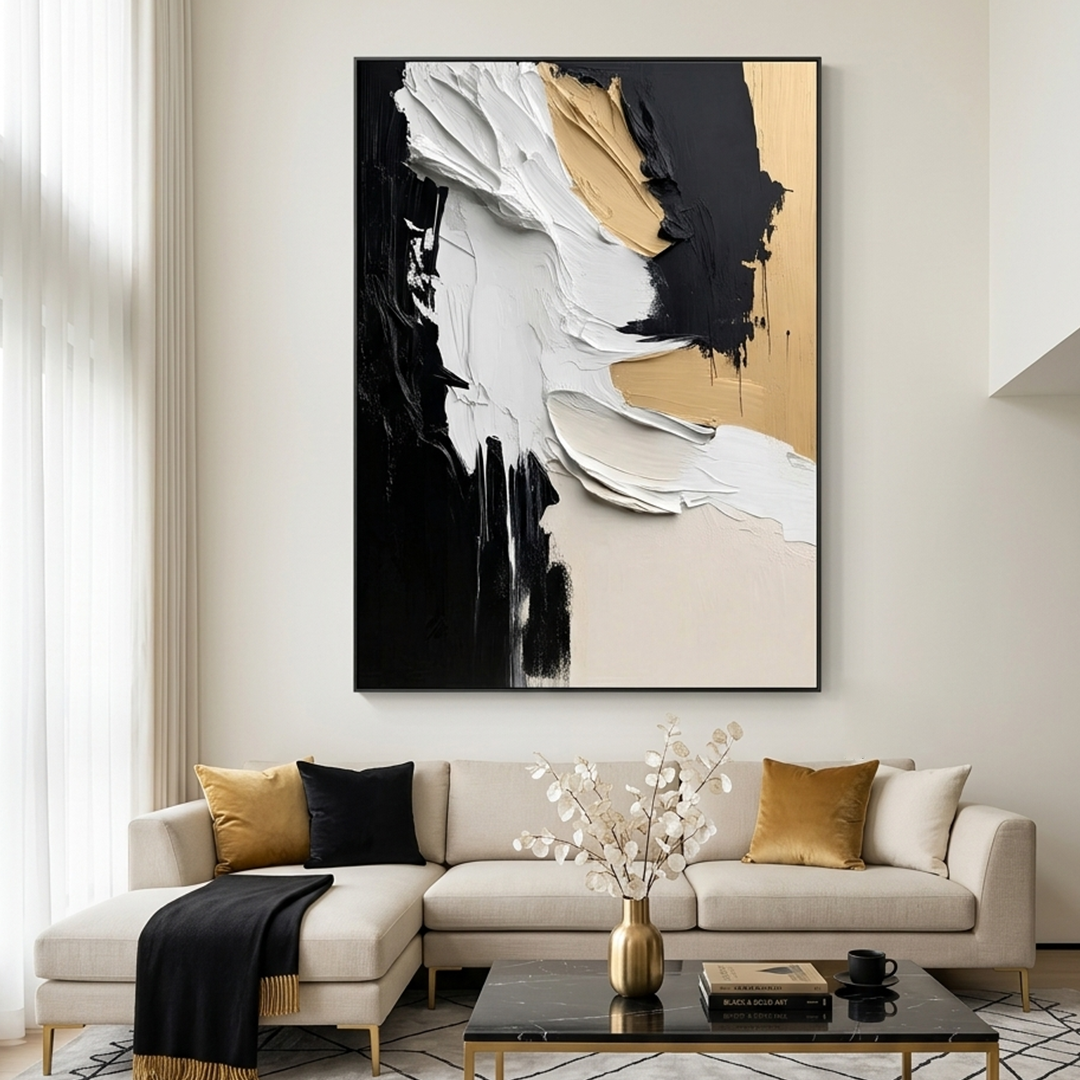 FLOWING: Black and Gold Abstract Textured Wall Art