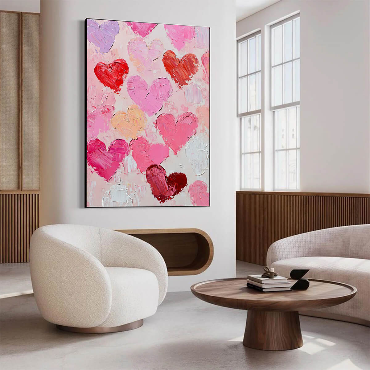 FLUTTERING HEARTS: Colorful Heart Wall Art Impasto Canvas