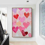 FLUTTERING HEARTS: Colorful Heart Wall Art Impasto Canvas