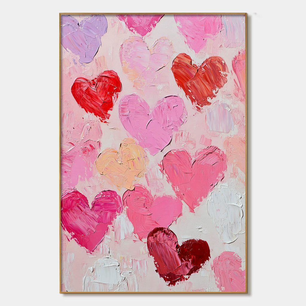 Fluttering Hearts: Colorful Impasto Abstract Oil Painting Canvas Wall Art Love Decor